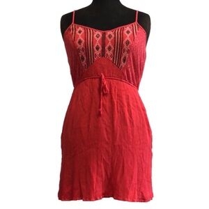 Socialite Spaghetti Strap Coral Sundress with Embroidery, Size L